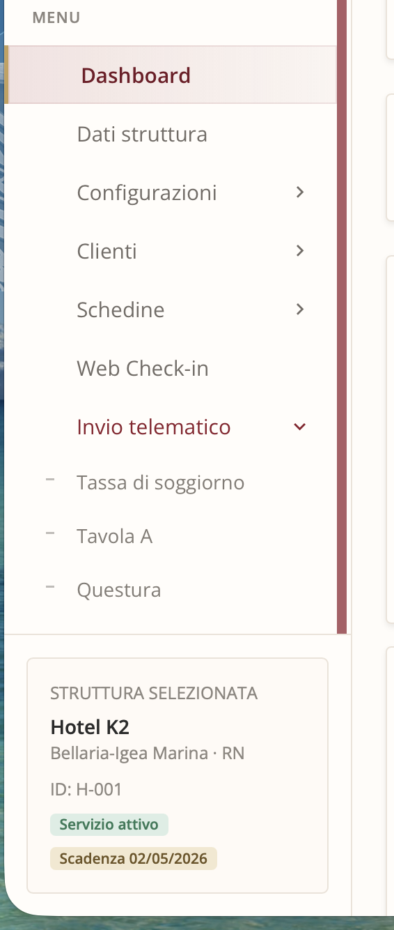 Menu laterale con invio telematico